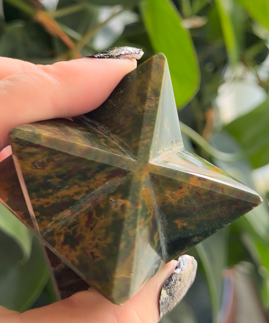 Large AAA Bloodstone Merkaba | 2.5" Crystal Asteroid | Tetrahedron | Sacred Geometry