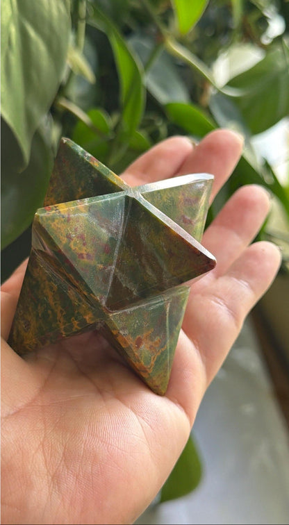 Large AAA Bloodstone Merkaba | 2.5" Crystal Asteroid | Tetrahedron | Sacred Geometry