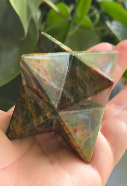 Large AAA Bloodstone Merkaba | 2.5" Crystal Asteroid | Tetrahedron | Sacred Geometry