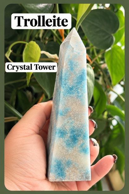 Trolleite Tower | 5.5" Natural Crystal Point | Blue and Cream Crystal