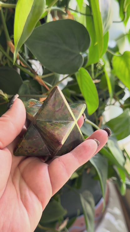 Large AAA Bloodstone Merkaba | 2.5" Crystal Asteroid | Tetrahedron | Sacred Geometry