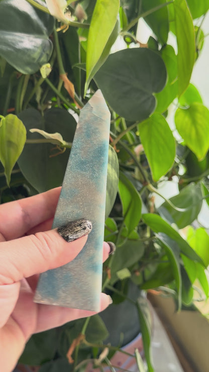 Trolleite Tower | 5.5" Natural Crystal Point | Blue and Cream Crystal