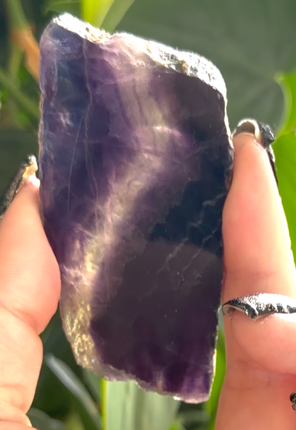 Polished Rainbow Fluorite Slab | 1.5" Fluorite Window | Purple Banded Crystal