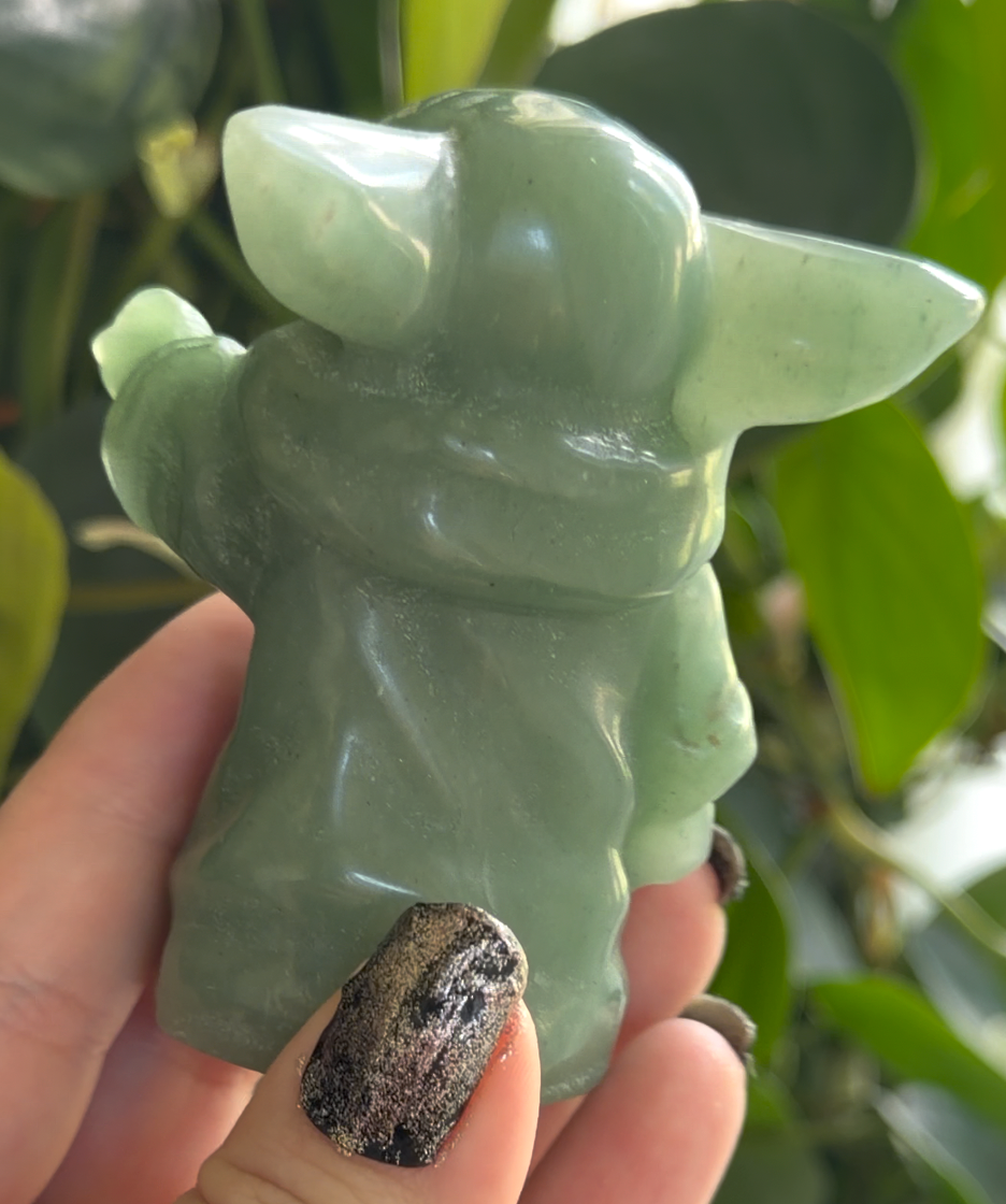 Green Aventurine Carving | 3" Carved "Baby Yoda" Crystal
