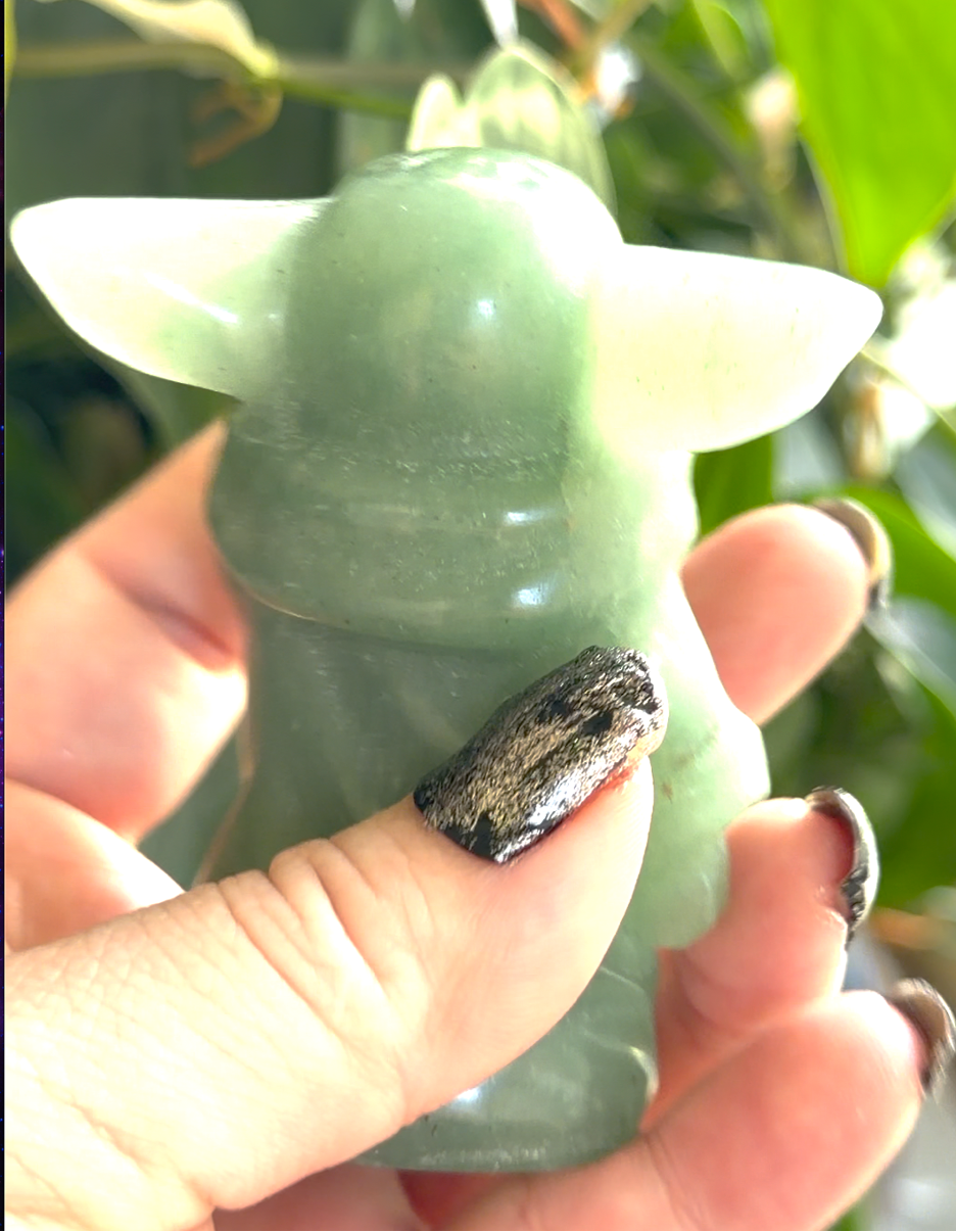Green Aventurine Carving | 3" Carved "Baby Yoda" Crystal